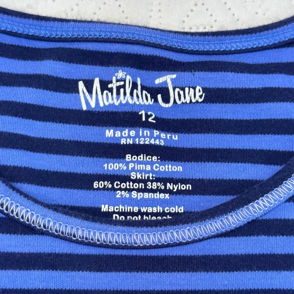 Matilda Jane Girls Size 12 Mixed Print Dachshund Ribbon Tank Dress Blue Purple